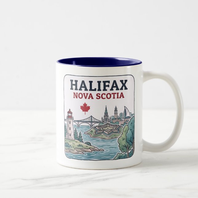 Halifax Nova Scotia Cityscape Maple Leaf  Two-Tone Coffee Mug (Right)