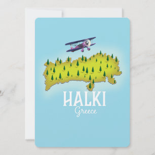 Halki Greece Map Illustrated travel poster