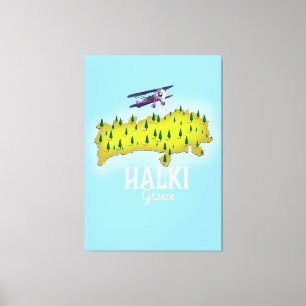 Halki Greece Map Illustrated travel poster Canvas Print