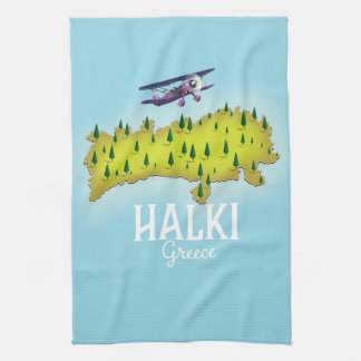 Halki Greece Map Illustrated travel poster Tea Towel
