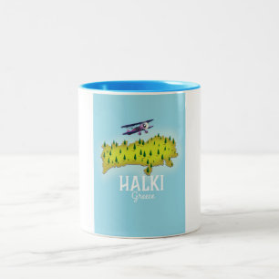Halki Greece Map Illustrated travel poster Two-Tone Coffee Mug