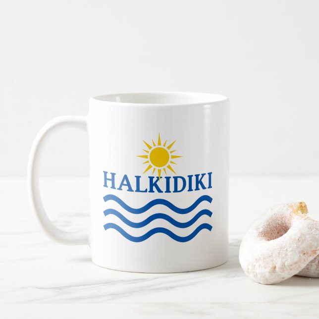HALKIDIKI Greece, Sun Waves Coffee Mug (With Donut)