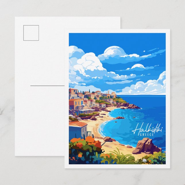Halkidiki Greece vintage travel illustration Postcard (Front/Back)