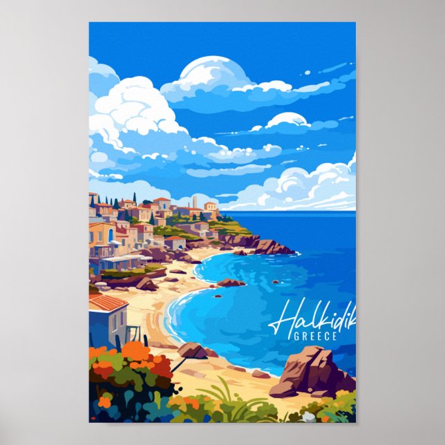 Halkidiki Greece vintage travel illustration Poster (Front)