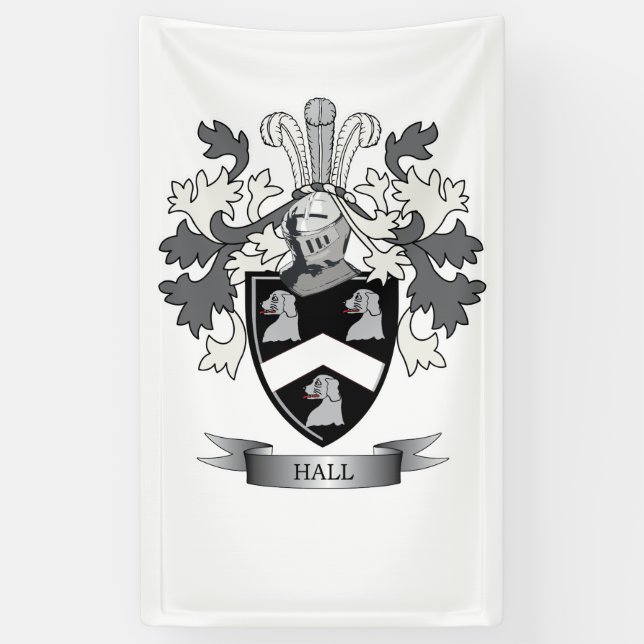 Hall Family Crest Coat of Arms Banner (Vertical)