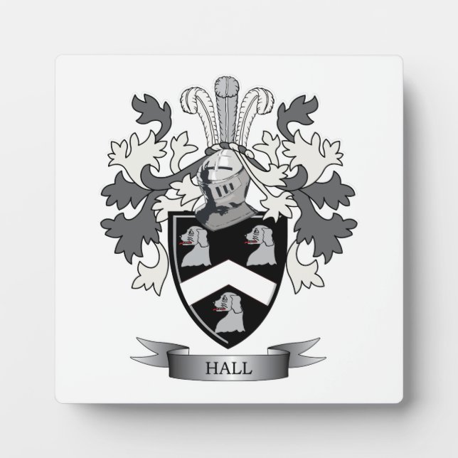 Hall Family Crest Coat of Arms Plaque (Front)