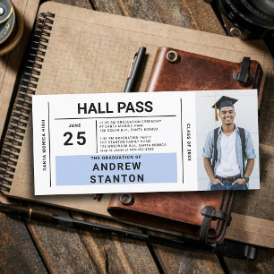 Hall Pass Grad Party Blue High School Invitation
