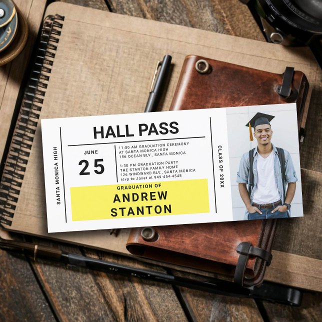 Hall Pass Graduation Party High School Invitation (boy graduation party ideas high school hall pass invitation template male grad diy personalized)