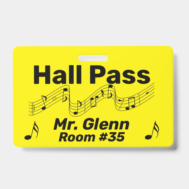 Hall Pass Music Theme ID Badge (Front)