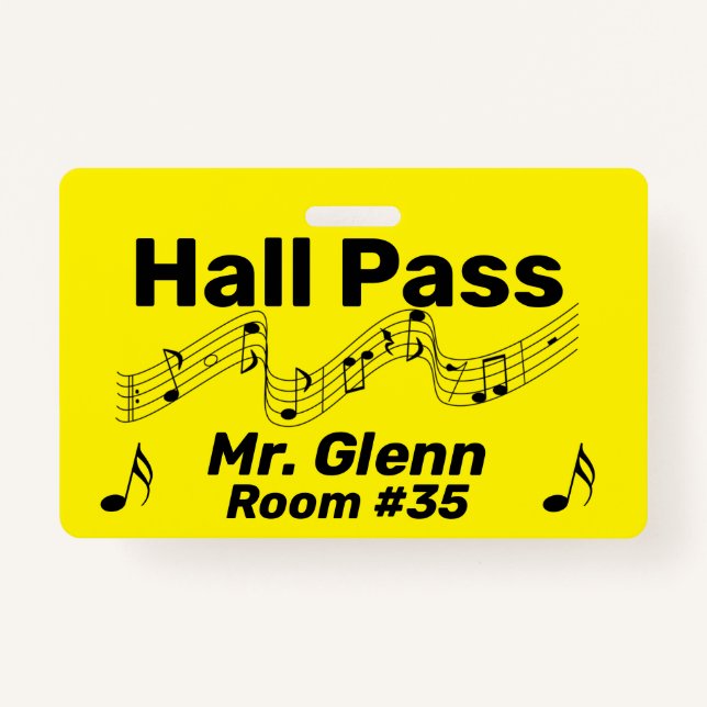 Hall Pass Music Theme ID Badge (Front)
