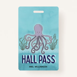 Hall Pass Sea Octopus Teacher School ID Badge
