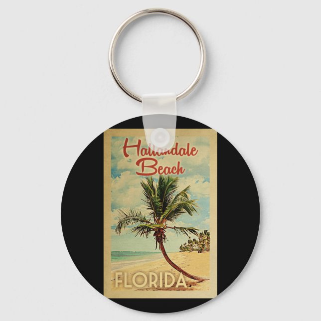 Hallandale Beach Palm Tree Vintage Travel Key Ring (Front)