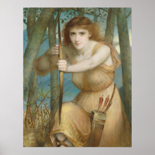 Hallé Female archer hunting in the woods Poster