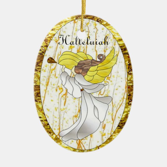 Halleluiah Angel in Stained Glass Ceramic Tree Decoration (Front)