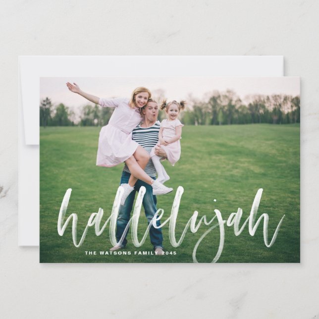 Hallelujah Brush Lettering Overlay Christmas Photo Holiday Card (Front)