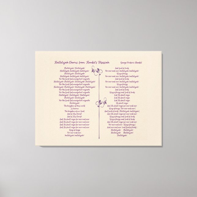 Hallelujah Chorus  Handel's Messiah purple text Canvas Print (Front)