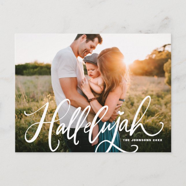 Hallelujah Modern Calligraphy Christmas Photo Postcard (Front)