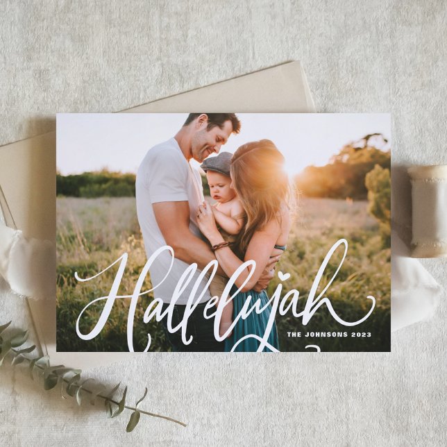 Hallelujah Modern Calligraphy Photo Christmas Holiday Card (Creator Uploaded)