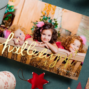 Hallelujah Religious Photo Lettering Type GOLD Foil Holiday Card