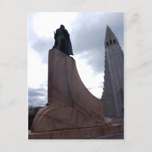 Hallgrímskirkja and statue of Leifur Eiríksson Postcard