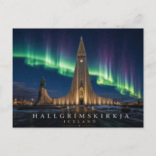 Hallgrímskirkja Church Reykjavík Iceland Aurora Postcard