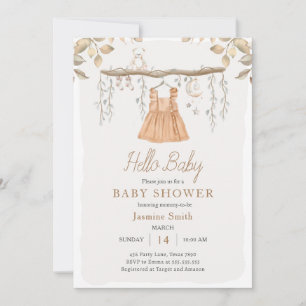 Hallo Baby Clothes Girl Bohemian Baby Shower Invitation