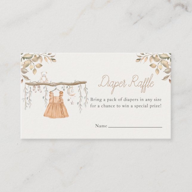Hallo Baby Shower Boho Clothes Girl Diaper Raffle Enclosure Card (Front)