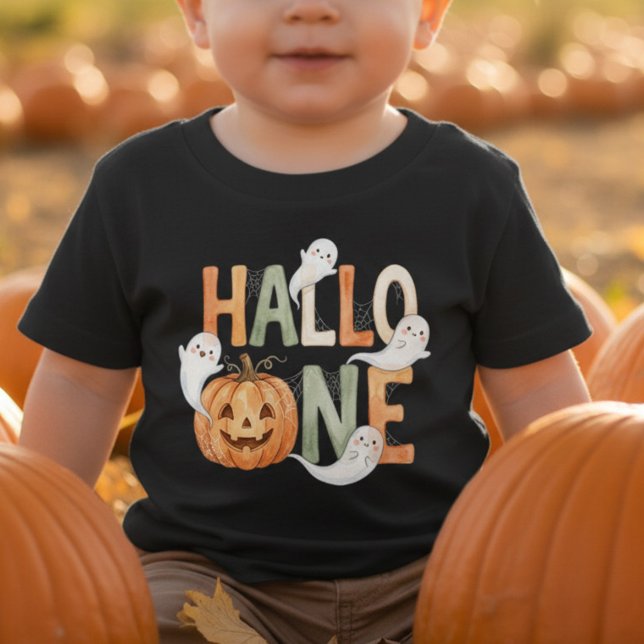Hallo-one 1st Birthday Baby Pumpkin and Ghosts T-Shirt (Hallo One 1st Birthday Party Invitation with Halloween theme by Darling & May)