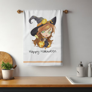 Hallo Queen Cute Witch   Halloween Tea Towel