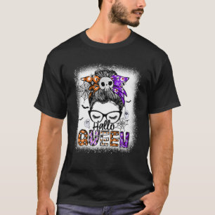 Hallo Queen Messy Bun Witch Funny Halloween Costum T-Shirt
