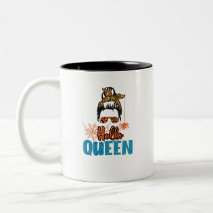 Hallo Queen – Messy Bun Woman with Spider  Two-Tone Coffee Mug
