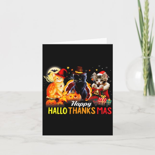 Hallo Thanks Mas Shirt Halloween Cat Love Thanksgi Card (Front)