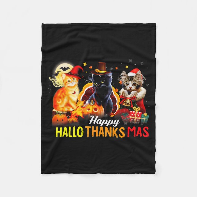 Hallo Thanks Mas Shirt Halloween Cat Love Thanksgi Fleece Blanket (Front)