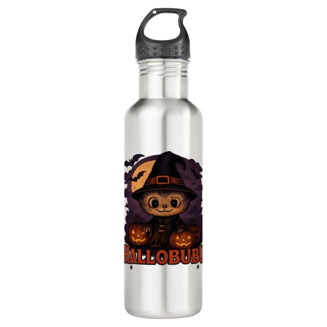 Hallobubu Halloween Cute & Spooky Witch Cat T-Shir 710 Ml Water Bottle (Front)