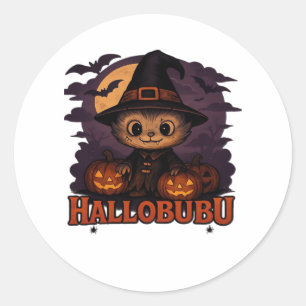 Hallobubu Halloween Cute & Spooky Witch Cat T-Shir Classic Round Sticker