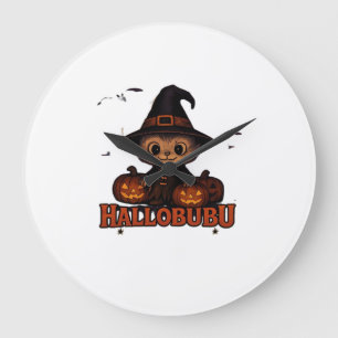 Hallobubu Halloween Cute & Spooky Witch Cat T-Shir Large Clock