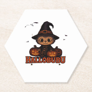 Hallobubu Halloween Cute & Spooky Witch Cat T-Shir Paper Coaster