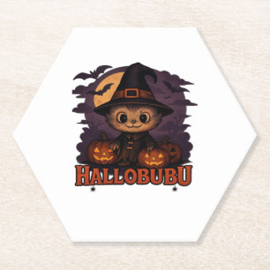 Hallobubu Halloween Cute & Spooky Witch Cat T-Shir Paper Coaster