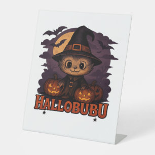 Hallobubu Halloween Cute & Spooky Witch Cat T-Shir Pedestal Sign