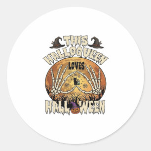 Halloqueen Loves Halloween Skeleton Hands Black Ca Classic Round Sticker