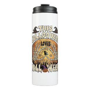 Halloqueen Loves Halloween Skeleton Hands Black Ca Thermal Tumbler