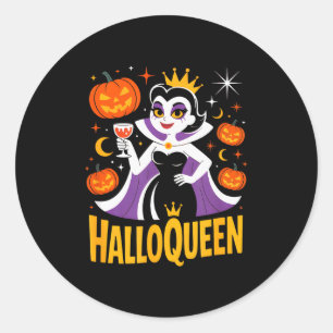 Halloqueen Retro Vamre Queen Halloween Pumpkins Ba Classic Round Sticker