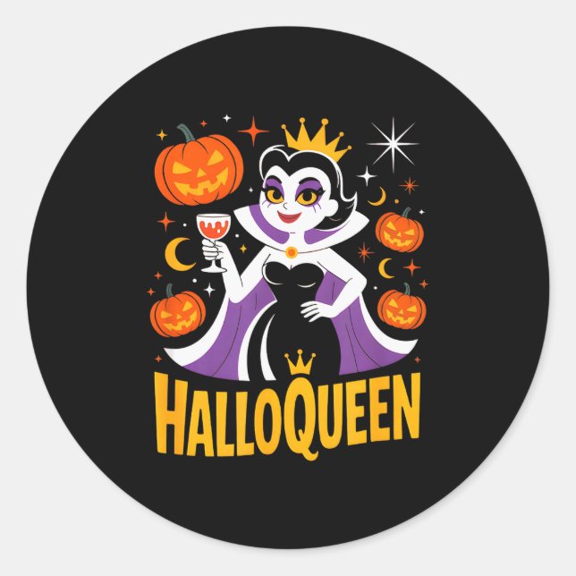 Halloqueen Retro Vamre Queen Halloween Pumpkins Ba Classic Round Sticker (Front)