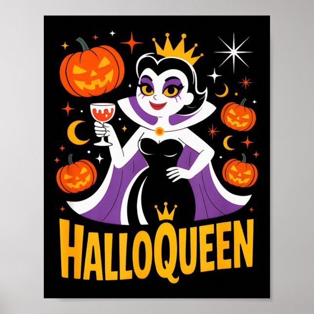 Halloqueen Retro Vamre Queen Halloween Pumpkins Ba Poster (Front)