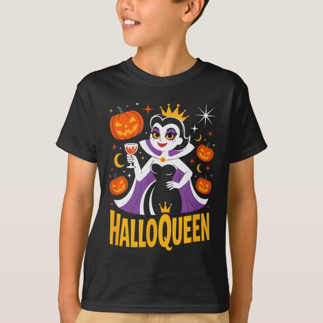 Halloqueen Retro Vamre Queen Halloween Pumpkins Ba T-Shirt (Front)