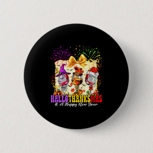 Hallothanksmas And A Happy New Year Wine Gles Fire 6 Cm Round Badge
