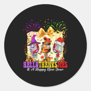 Hallothanksmas And A Happy New Year Wine Gles Fire Classic Round Sticker