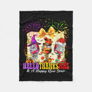 Hallothanksmas And A Happy New Year Wine Gles Fire Fleece Blanket
