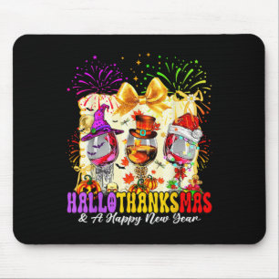 Hallothanksmas And A Happy New Year Wine Gles Fire Mouse Mat
