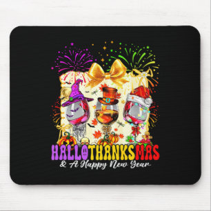 Hallothanksmas And A Happy New Year Wine Gles Fire Mouse Mat